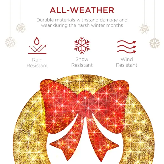 Best Choice Products 48in Pre-Lit Outdoor Christmas Wreath, LED Metal Holiday D&eacute;cor w/ 140 Lights, Bow Gold/Red {5}