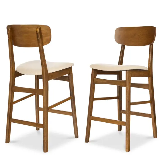 Best Choice Products 2-Piece Farmhouse Counter Height Bar Stool Set w/ Cushioned Seat, Wooden Backrest Walnut/Charcoal {7}