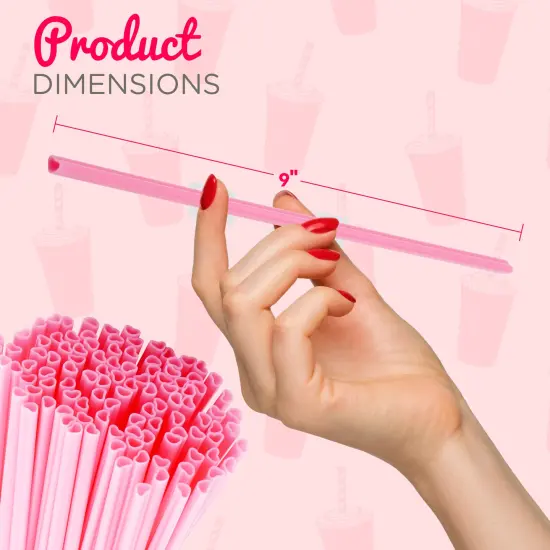 4E's Novelty 100 Pink Heart Straws - Individually Wrapped Heart Shaped Straws for Valentine&rsquo;s Day, Cute Disposable Straws for Parties & Drinks {6}