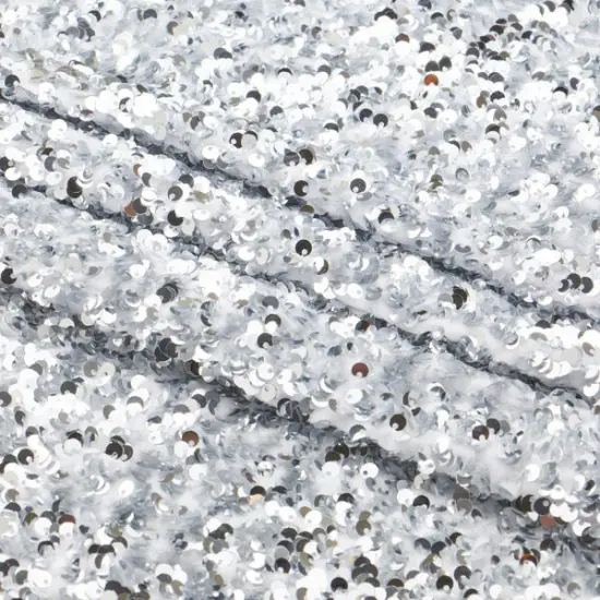 1 Yard Stretch Velvet Sequin Fabric 2 Way Polyester Spandex 36" x 60" Length by Width White/Silver {1}