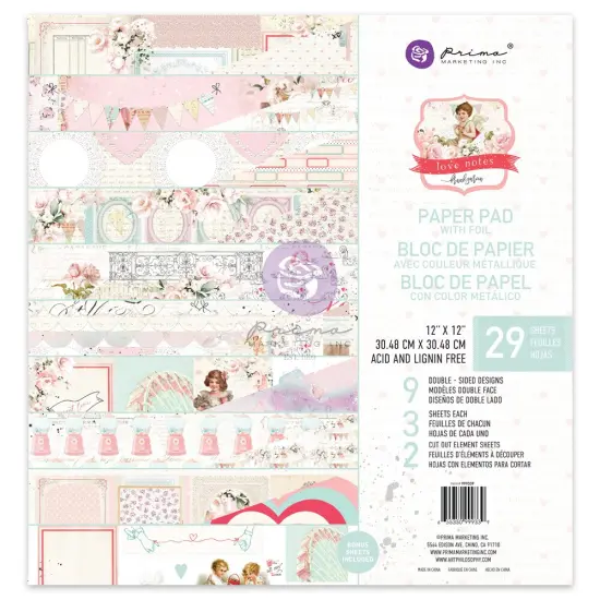 Love Notes Collection 12x12 Paper Pad w foil details - 29 sheets - 9 double sided designs x 3 sheets each + 2 cut-out sheets {1}