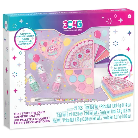 3C4G: That Takes the Cake! Cosmetic Palette - 21pc Shaped Complete Beauty Set, Blush-Eyeshadow-Lip Gloss-Nail Polish, Three Cheers For Girls, Kids 8+ {1}