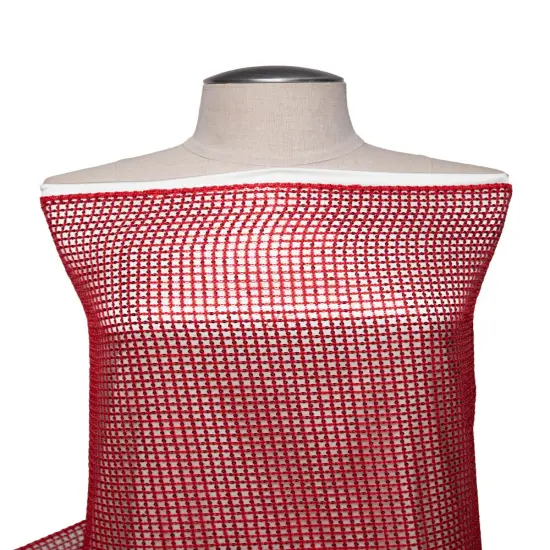 1 Yard Dazzling Sparkle Sequin Open Lace Fabric for Glamorous Bridal & Evening Wear 52" Width Red {5}