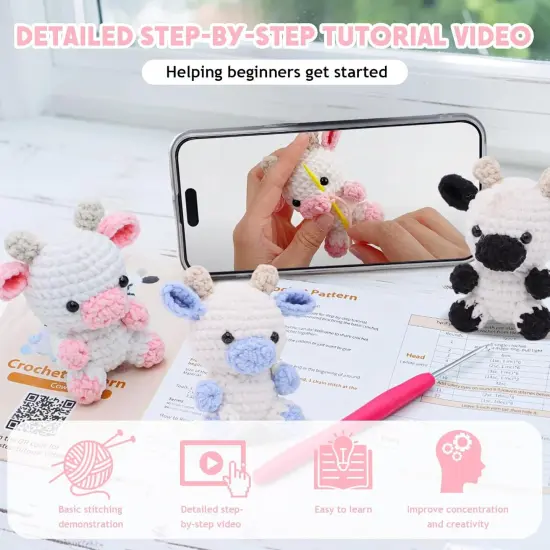 3 Cute Animal Cow Pattern Crochet Starter Kit {3}