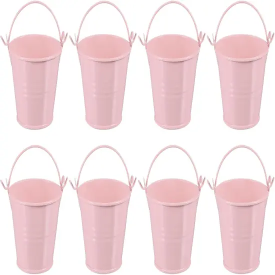 8 Pcs Small Metal Buckets with Handle - Pink {1}