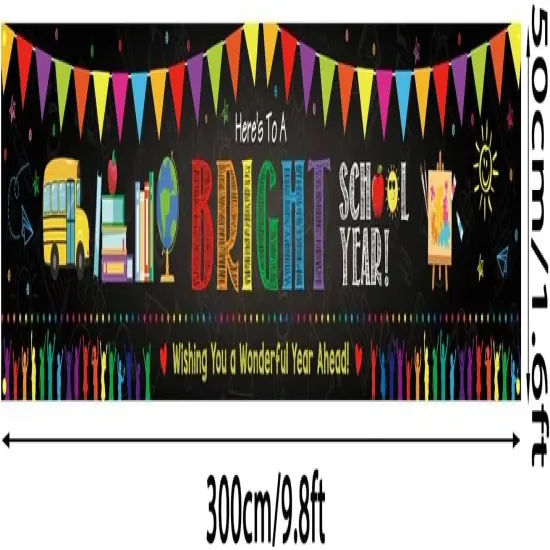 Here&rsquo;s to a Bright School Year Banner 120 x 20 Inch Colorful Welcome Back to School Yard Sign {2}