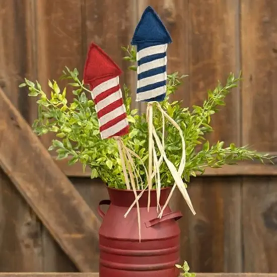 2 Asstd. Patriotic Felt Firecracker Pick with Raffia for Centerpieces and Mason Jars {2}