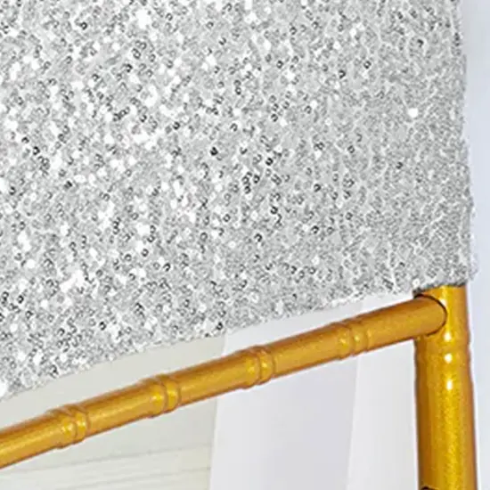1 Piece Platinum Or Light Silver Sequin Spandex Chair Cap 13.5 inch by 10 inch Decor {5}