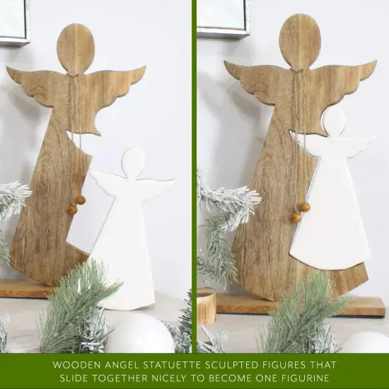 Wood Enamel Nesting Angel Statue Farmhouse Christmas Figurine {2}