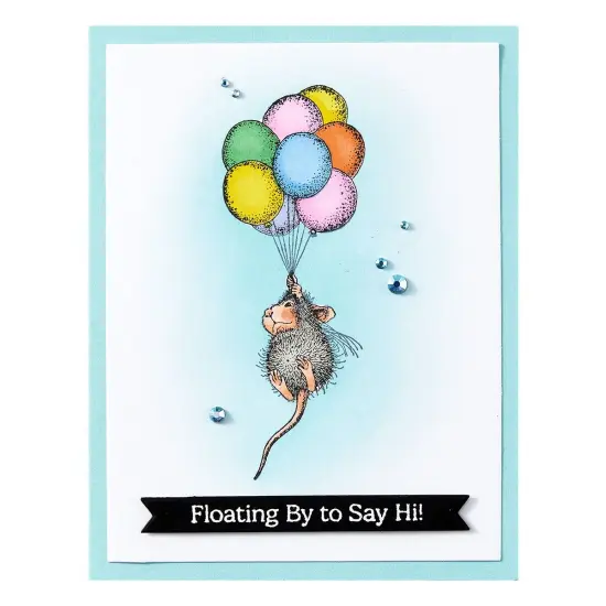 House Mouse Cling Rubber Stamp-Up, Up And Away, Rare Bloom {4}