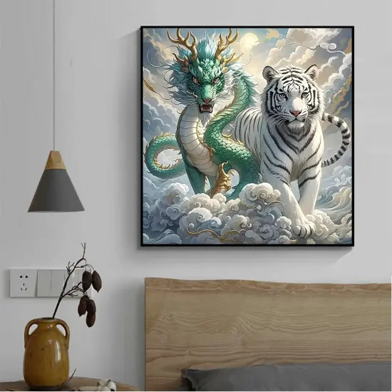 5D Diamond Painting Art Kit &ndash; Blue Dragon & White Tiger {5}