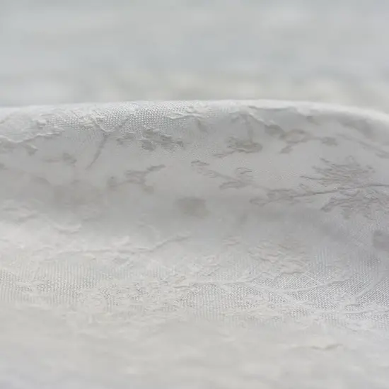 1 Yard White Dense Flower Embroidered Linen Elegant Craft Fabric 54" Width Floral and Snow Whit {3}