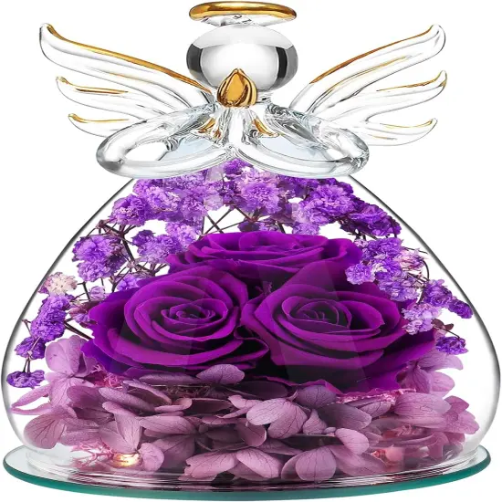 Preserved Rose in Glass Angel Figurine {1}
