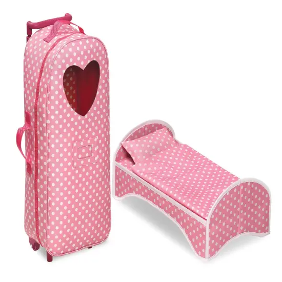 Badger Basket 3-in-1 Trolley Doll Carrier with Rocking Bed and Bedding - Pink/Polka Dot {1}