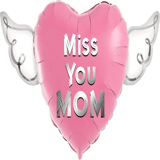 Miss You Mom Heavenly Balloons heart shaped with angel wings (Pink) {5}