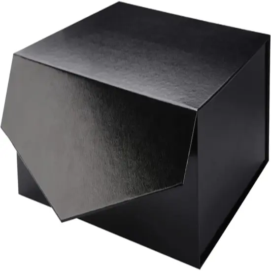 Large Gift Box with Lid, Sturdy Collapsible Gift Box with Magnetic Closure (Glossy Black, Grass Texture) {1}