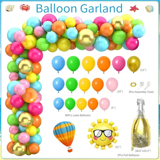 Summer Themed Happy Retirement Party Supplies with Hanging Swirl Honeycomb Centerpiece Banner Balloon Arch Kit for Tropical Hawaii Pool Retired Party Decor {2}