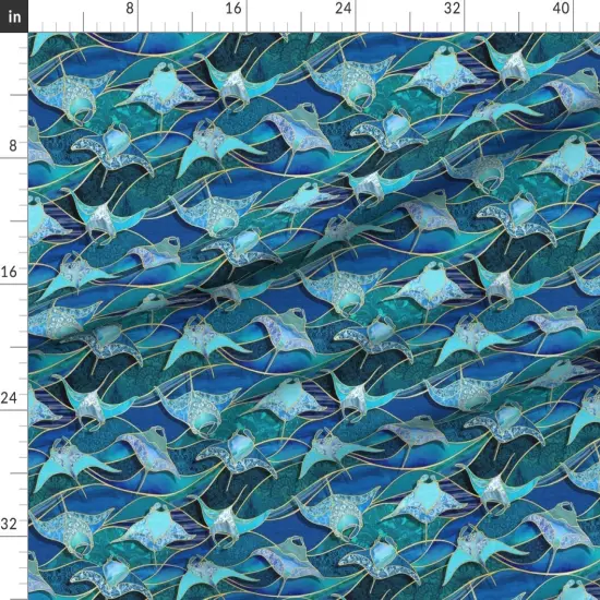 Various Fabrics by the Yard or Fat Quarter Sea Creatures Manta Ray Ocean Life Turquoise Blue Golden Yellow Teal Green Animals Gorgeous Fish Giant Mantas Cobalt Sapphire Custom Printed Fabric by Spoonflower {1}