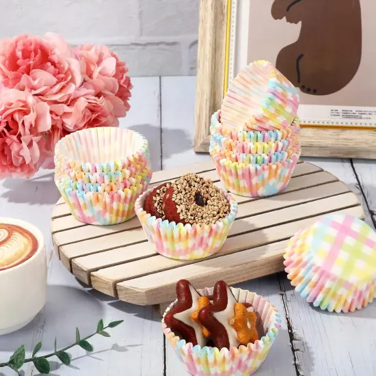 300Pcs Pastel Plaid Paper Baking Cups Colorful Checkered Cupcake Liners Muffin Liner Cake Paper Cups Storage Container for Spring Party DIY Craft, 2x1.2 Inch {3}