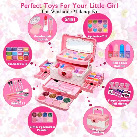 Kids Makeup Kit for Girl - Kids Makeup Kit Toys for Girls,Play Real Makeup Girls Toys,Washable Make Up for Little Girls,Non Toxic Toddlers Cosmetic for Children Age 3-12 Years Old,Teen (Pink) {3}