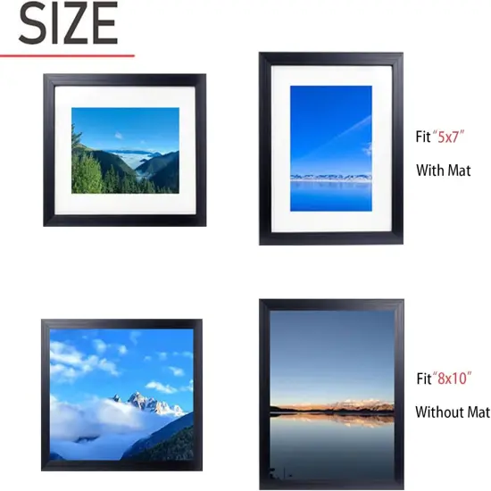 8x10 Picture Frame, Display Pictures 5x7 with Mat or 8x10 Without Mat {4}