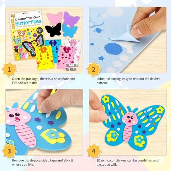 4 Butterflies Foam Art Crafts Gift Kit, Creative Make Your Own Butterflies, Cartoon Paper Craft Projects for Kids Ages 4+ Toddler, Preschool Learning Toy for Birthday Party Favor Supplie {2}