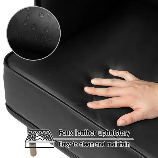 29.5"W Mid-Century Modern Leatherette Armchair With Side Pocket Black {5}