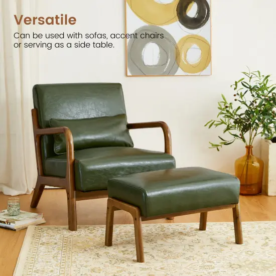 30.75"H Mid-Century PU Leather Armchair with Ottoman Set Green {8}
