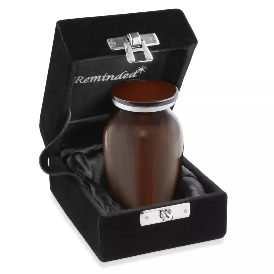 Small Mini Keepsake Cremation Urn for Human Ashes, Brown with Velvet Case {1}