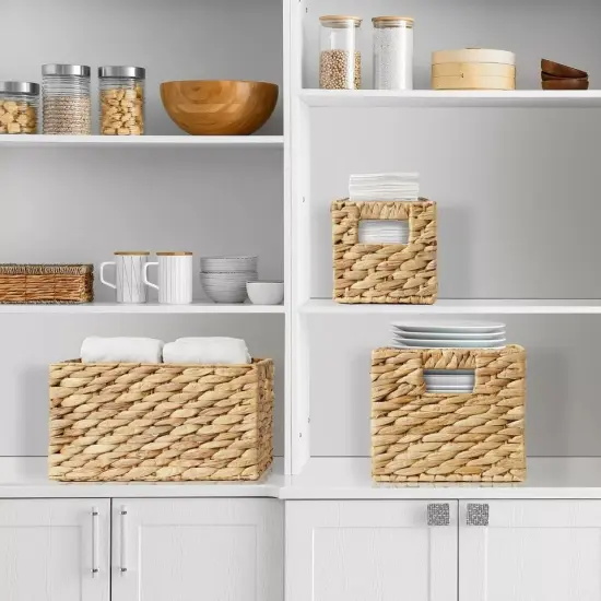 Set of 3 Storage Baskets w Handles, Woven Hyacinth Wicker Nesting Bin Organizers {4}