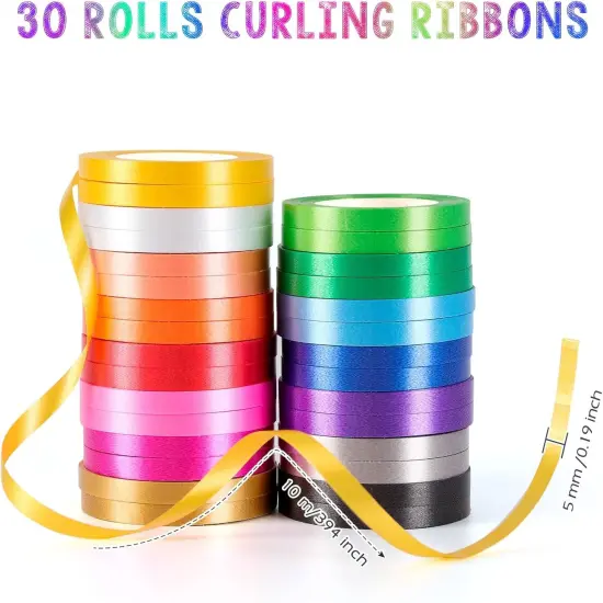 30 Rolls Curling Ribbons,15 Colors Balloon Ribbon Gift Wrapping Ribbons for Crafts,Metallic Balloon String Roll for Wedding Party Valentines Flowers Festival Art Craft Decor {2}