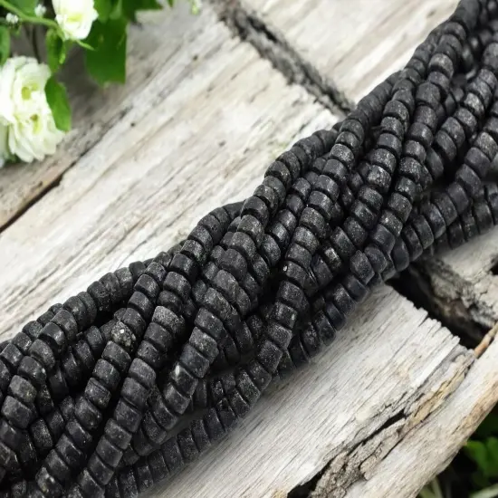 6x3mm Rustic Opaque Black Indonesian Heishi Beads (20" Strand) {4}