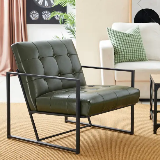 30.5"H Mid-Century Modern Leatherette Button-tufted Accent Arm Chair with Black Metal Frame Camel {10}