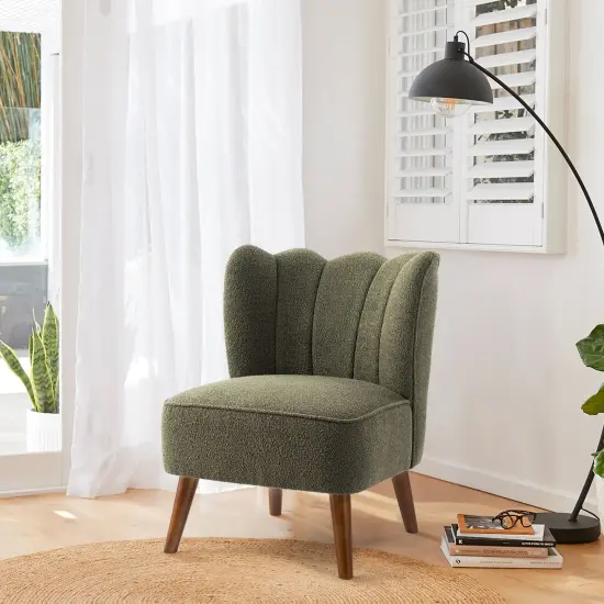 32.75"H Upholstered Tufted Accent Chair with Rubber Wood Legs Green {9}