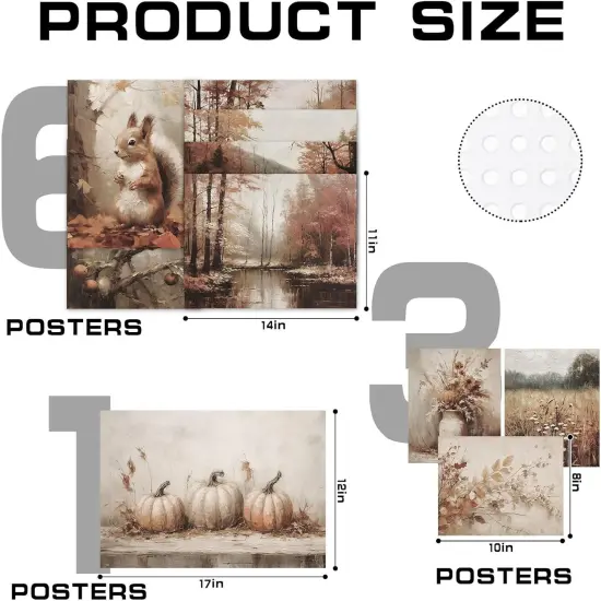 10Pcs Thanksgiving Fall Vintage Wall Art Prints Retro Autumn Scenery Paper Posters {2}