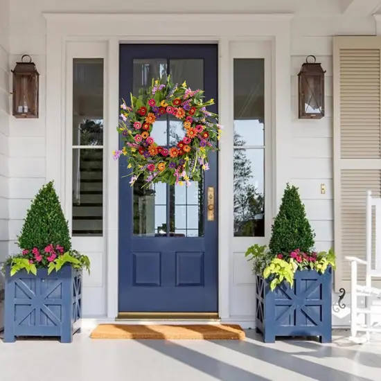 Artificial Spring Wreath 22 Inch Summer Wreaths for Front Door with Green Eucalyptus Leaves {3}