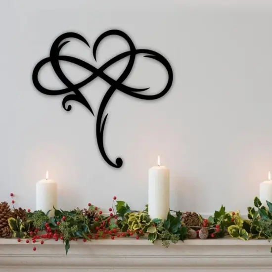 Infinity Heart Wall Decor, Unique Infinity Heart Metal Art Wall Decor Love Sign Steel Wall Plaques Bedroom Ornaments for Home Wedding Decor, Room Living Room Decoration (Black, 15.7x14inch) {5}