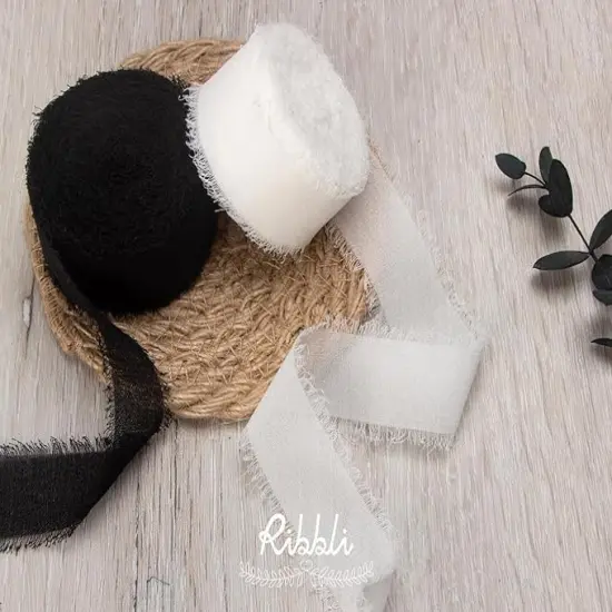 White Ribbon 1 Inch x 3 Rolls Total 24 Yards Handmade Fringe Chiffon Silk Ribbon for Wrapping Wedding Invitations Bridal Bouquets DIY Crafts Home Decor {4}