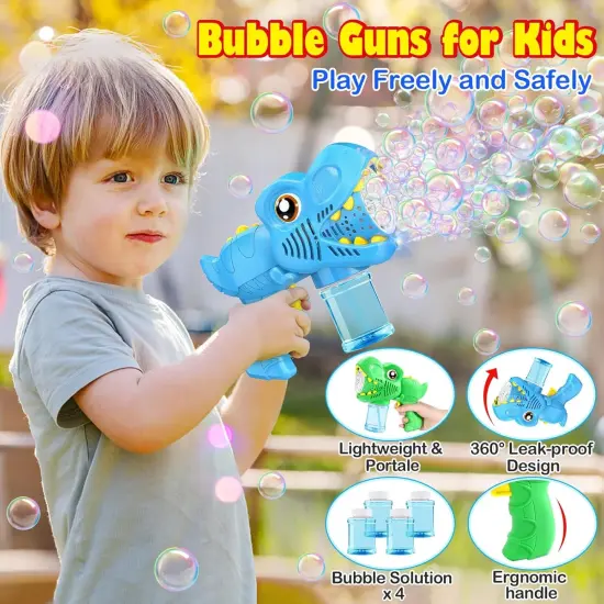 Kids Bubble Gun 2 Pack Dino Bubble Machine Gun for Toddlers with 4 Bubbles Solution Automatic 13-Hole Bubbles Blower Maker Bubbles for Kids Party Favors Stocking Stuffers Birthday Gift for Boys Girls {2}