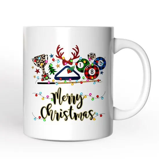 Billiards Buffalo Plaid Christmas Mug, Pool Balls Snooker Gift {1}