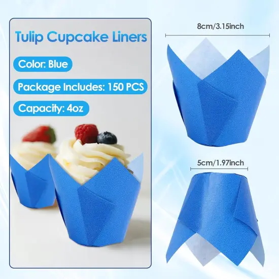 Tulip Cupcake Liners,150pieces Blue Muffin Baking Cups Holders Paper Cupcake Wrappers for Wedding, Birthday, Christmas, Baby Shower Parties {2}