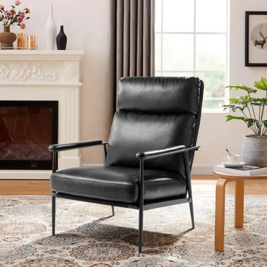 33.75"W Mid-Century Modern Leatherette Armchair With High Back and Padded Arms Set of 2-Brown {12}