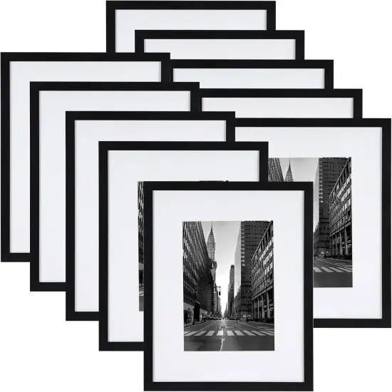 Black 8x10 Picture Frame Set of 10, Matted to 5x7 Picture with Mat or 8x10 Photo without Mat {1}