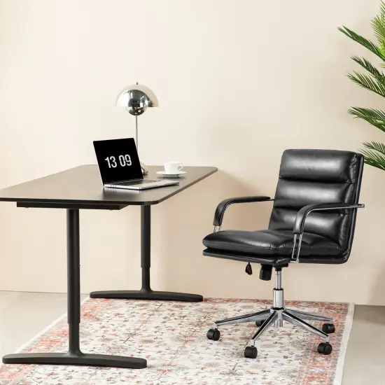 Modern Black Leatherette Gaslift Adjustable Swivel Padded Office Chair {1}