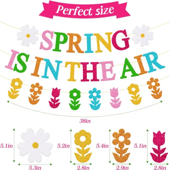Spring is in The Air Banner Hello Spring Party Decorations Tulips Flowers Garland Welcome Spring Happy Easter Festival Colorful Glitter Party Supplies {2}