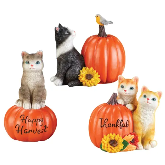 Collections Etc Hand-Painted Harvest Pumpkin Cat Sitters - Set of 3 {2}