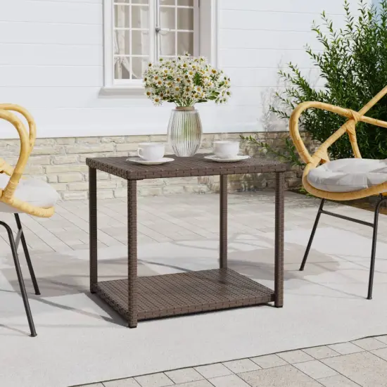 vidaXL Side Table Brown 21.7"x17.7"x19.3" Poly Rattan {1}