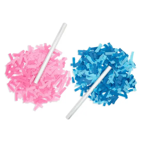 12 Pack Gender Reveal Confetti Wands, Flutter Sticks with Pink and Blue Confetti Strips {5}