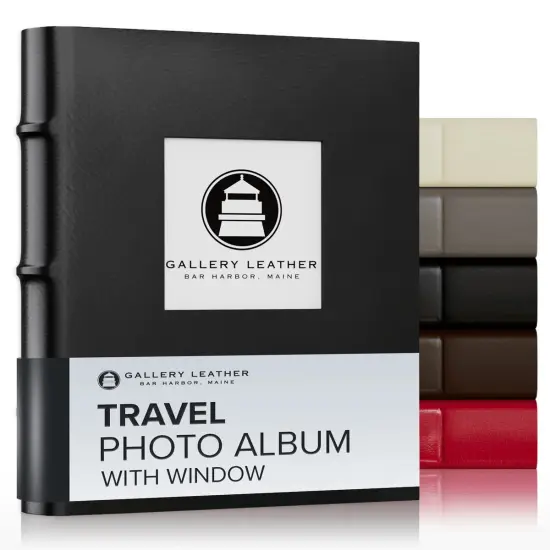 Gallery Leather Travel Photo Album with Window, Holds 4x6 Photos, 3 Ring Binder, 50 Pages for 50 Photos, Fillable, Handcrafted &ndash; 6.5&rdquo; x 5.5&rdquo; Freeport Black {1}