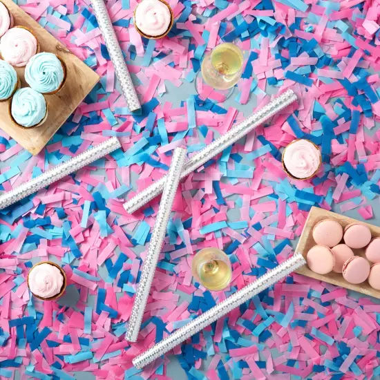 12 Pack Gender Reveal Confetti Wands, Flutter Sticks with Pink and Blue Confetti Strips {2}